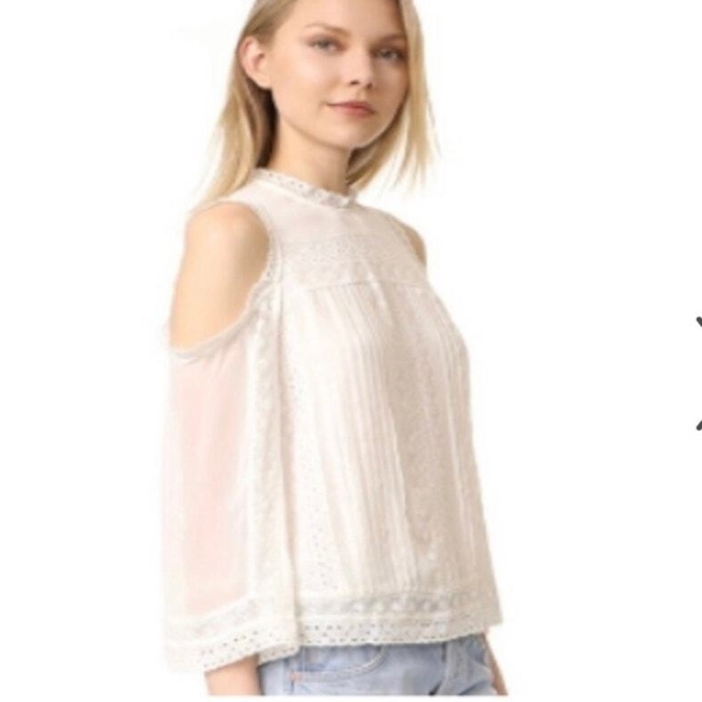 Alice + Olivia Ophelia Eyelet Lace Cold-Shoulder White Blouse Size XS